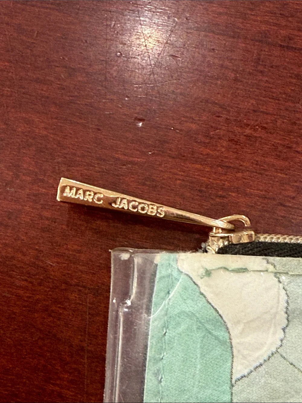 Marc Jacobs Green Floral Zip Pouch with Gold Logo